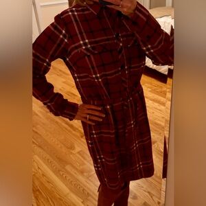 Eddie Bauer Red Plaid 100% Cotton Midi Dress